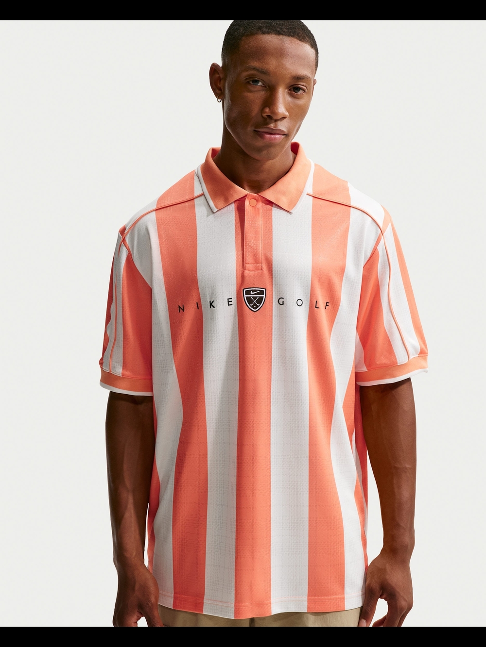 Nike Coral-White Striped Golf Polo